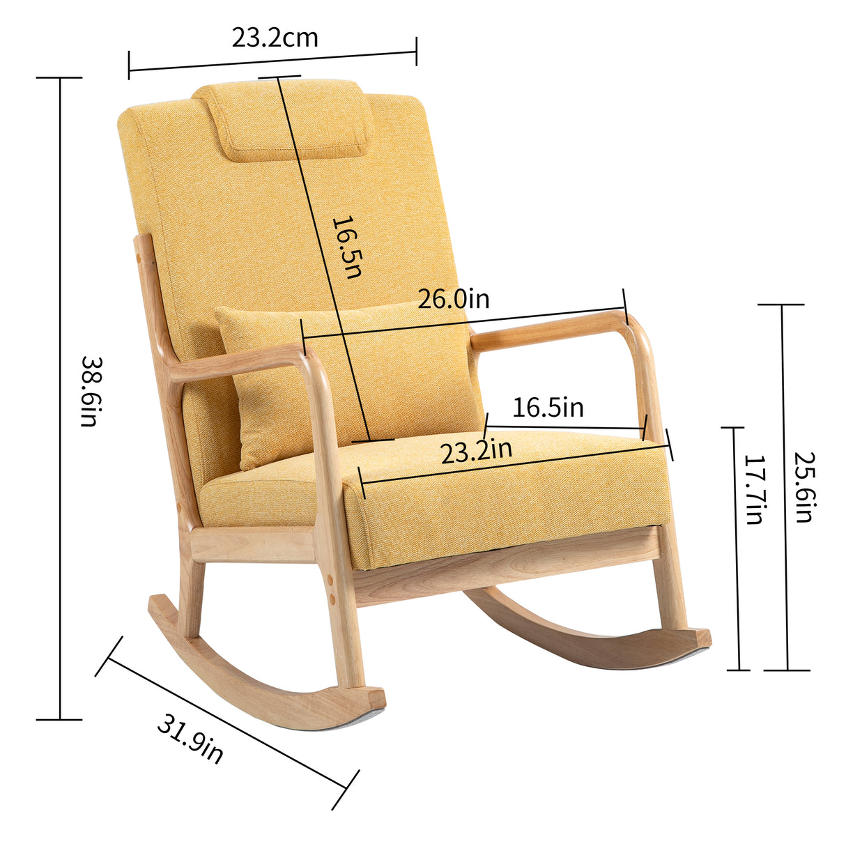 Rocking Chair Upholstered Fabric Rocking Armchair Indoor with High Backrest Glider Chairs and Lumbar Pillow for Living Room - V.I.P Digital Presence