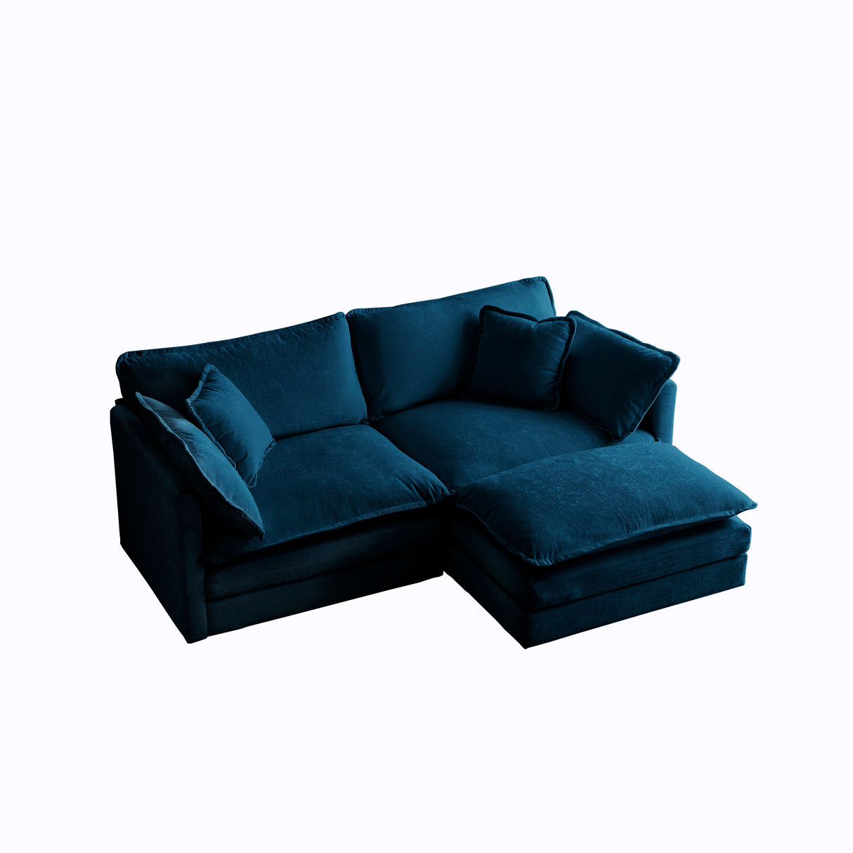 Chenille double sofa with 1 foot pedal, 2 seats L-shaped section, Ottoman style blue Chenille - V.I.P Digital Presence