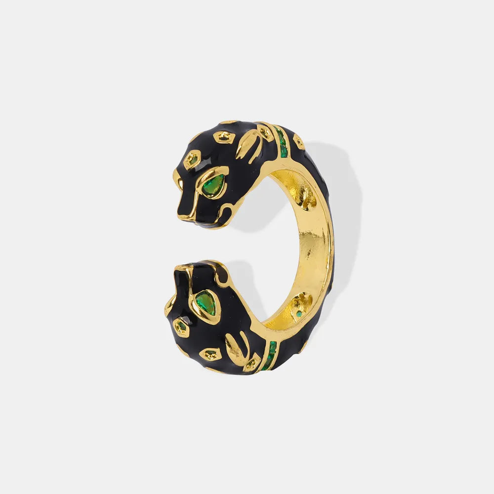 Black Panther Diamond Set Enamel Glazed Open Ring Fashionable and niche Design Jewelry for Women - V.I.P Digital Presence