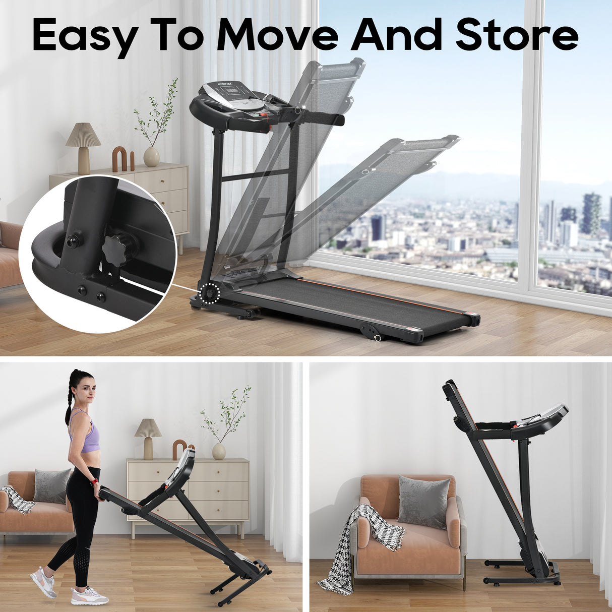 Home folding treadmill with pulse sensor, 2.5-horsepower silent brushless motor, 3-level tilt, 12 preset programs - V.I.P Digital Presence