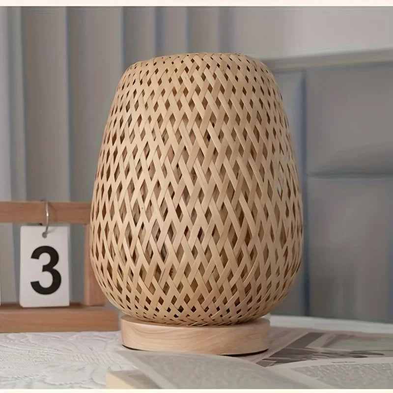 Retro Japanese Style Lamp Bamboo Woven Desk Lamp Handmade Rattan LED Desk Lamp Wooden House Decoration Light - V.I.P Digital Presence