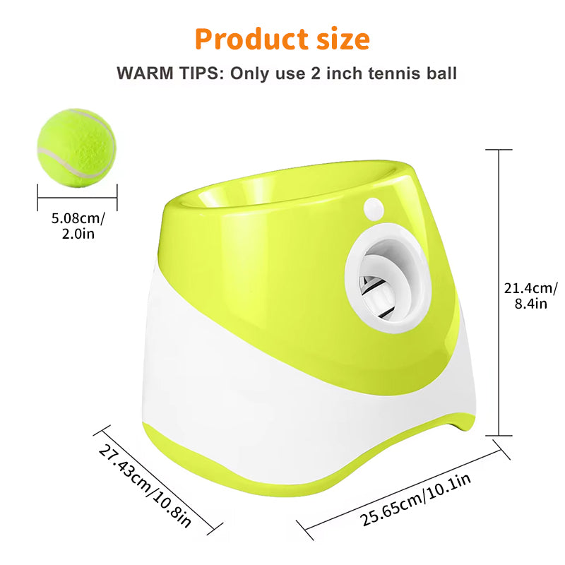 Rechargeable automatic tennis ball launcher for pets. Includes 3 balls, promotes interactive play. - V.I.P Digital Presence