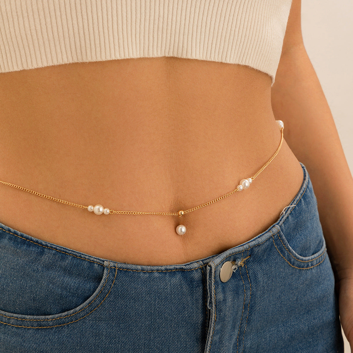 Zircon navel nail body chain sexy imitation pearl tassel chain - V.I.P Digital Presence
