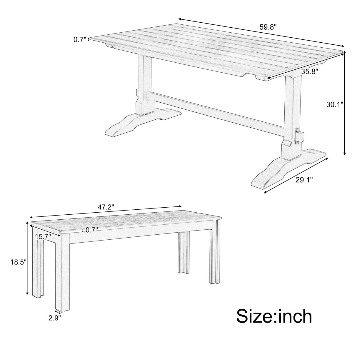 TREXM 3-piece retro cutlery set, rectangular stand table, and 2 wooden stools for 4 people (gray) - V.I.P Digital Presence