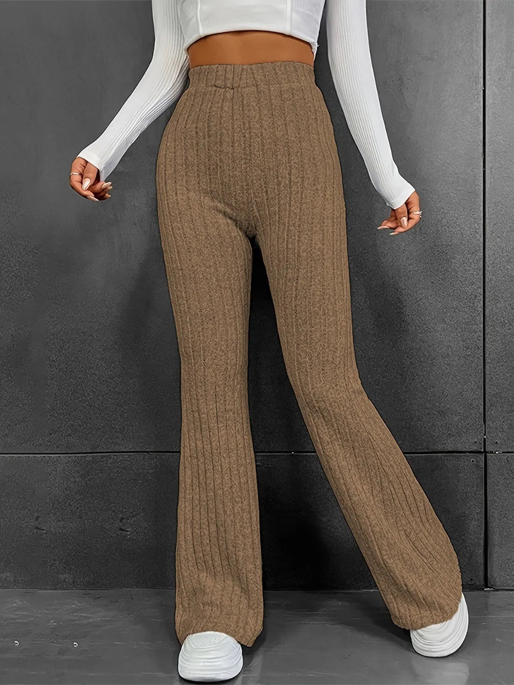 Fashionable and casual solid color micro flared high waisted pants for women - V.I.P Digital Presence