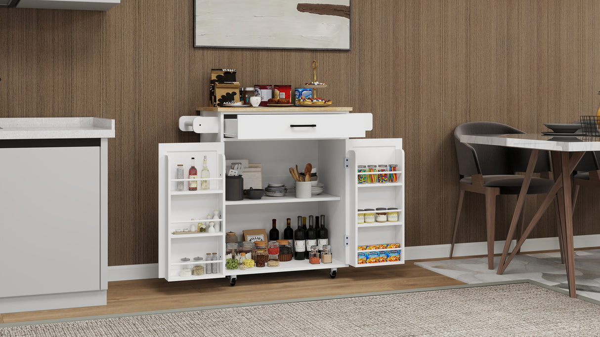 Kitchen island rolling trolley cart with 1 drawer & 2 doors with storage racks & Adjustable Shelves & towel rack - V.I.P Digital Presence