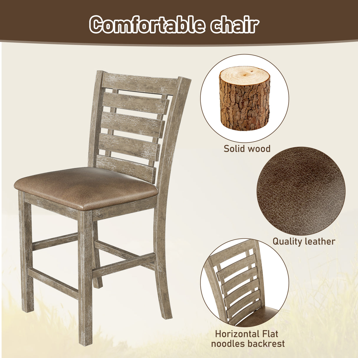 Set of 2 Dining Counter Height Chairs Modern Farmhouse Rustic Look Distressed Design Ladderback Solid Wood - V.I.P Digital Presence