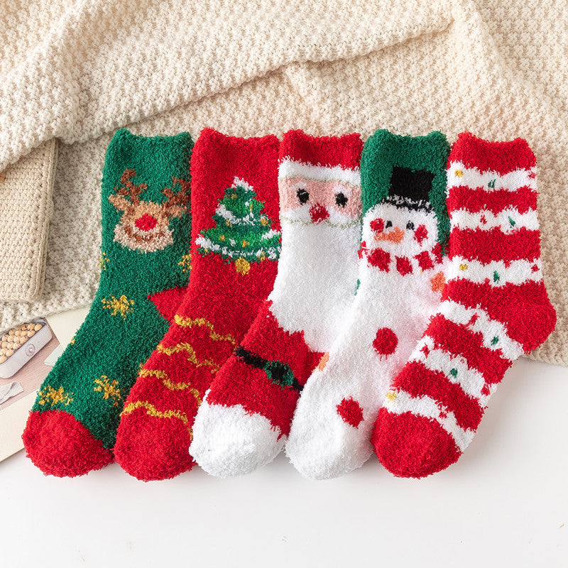 Christmas Red Socks for Children - Autumn and Winter Thickening - Warm Home Socks Coral Velvet Floor Socks Plush Middle Tube - V.I.P Digital Presence