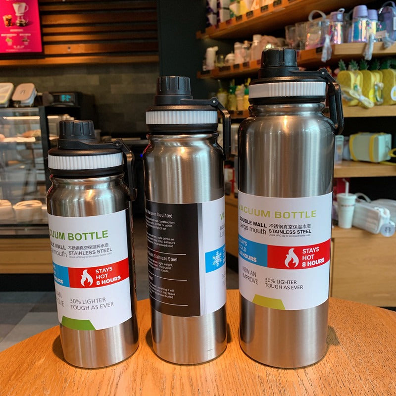 Hervidor de agua para deportes al aire libre de gran capacidad, taza térmica de acero inoxidable 304, taza espacial portátil creativa