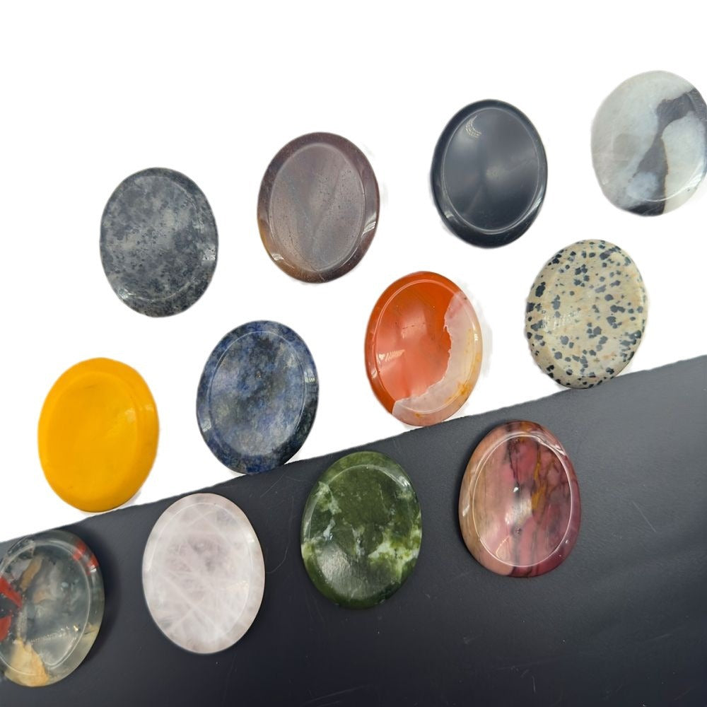 Thumb Worry Stones Oval Massage Quartz Healing Crystal Chakra Energy Therapy Meditation Spiritual Natural Gemstone Decor - V.I.P Digital Presence