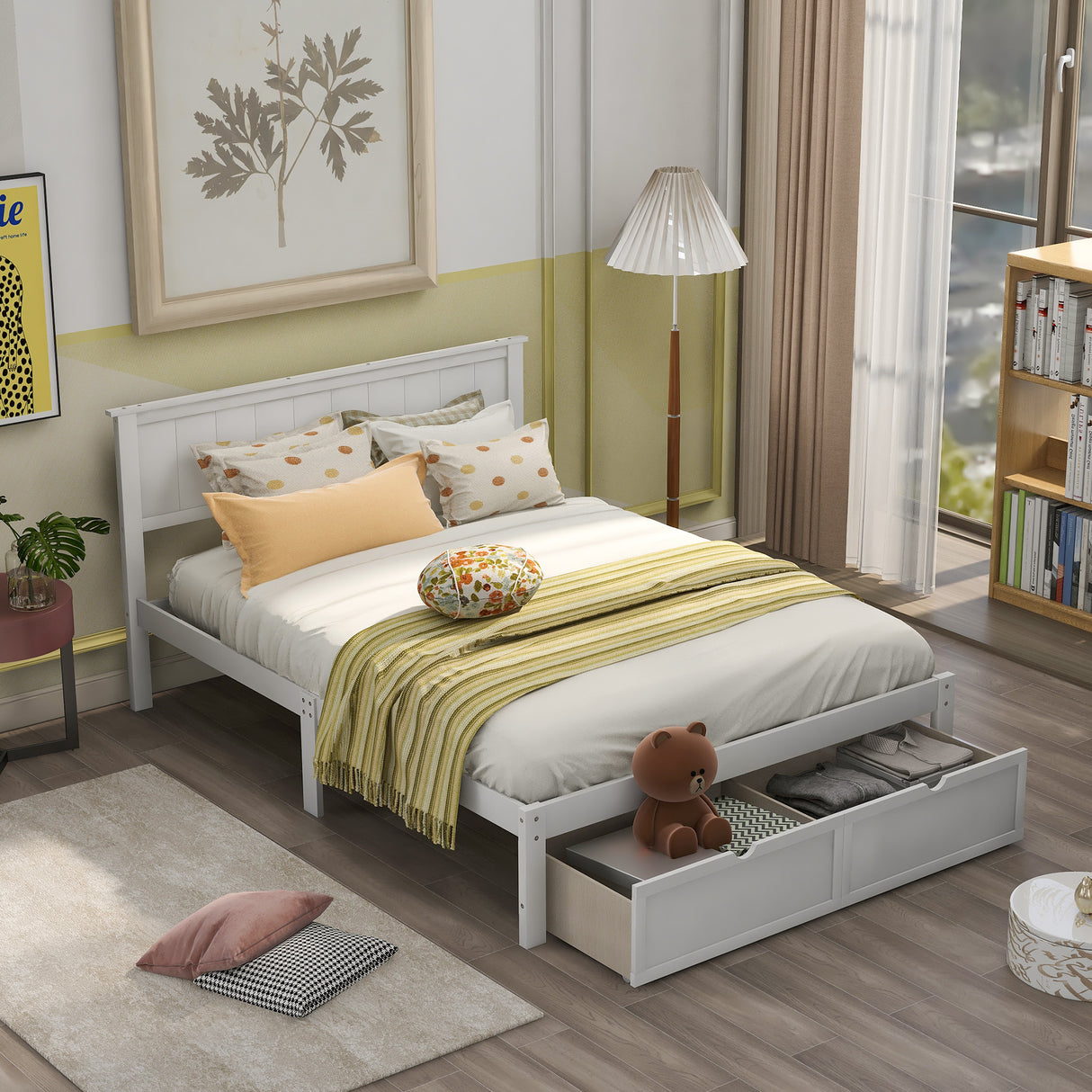 Full Size Platform Bed with Under-bed Drawers White - V.I.P Digital Presence