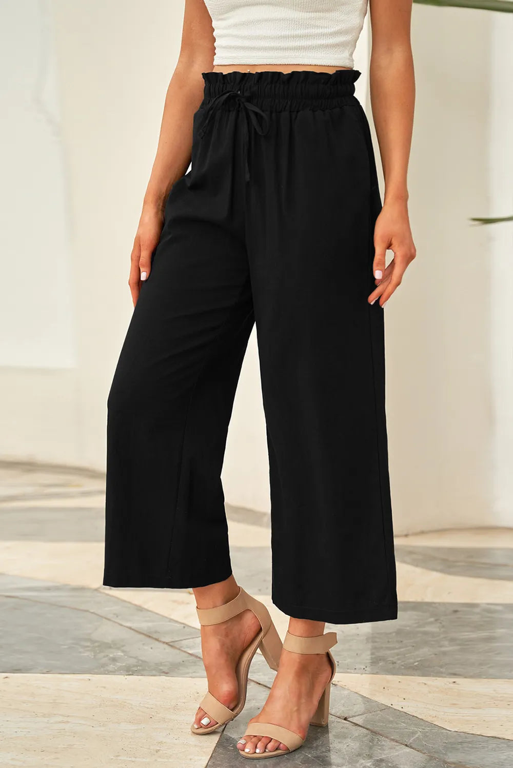 Drawstring Paperbag Waist Wide Leg Pants - V.I.P Digital Presence