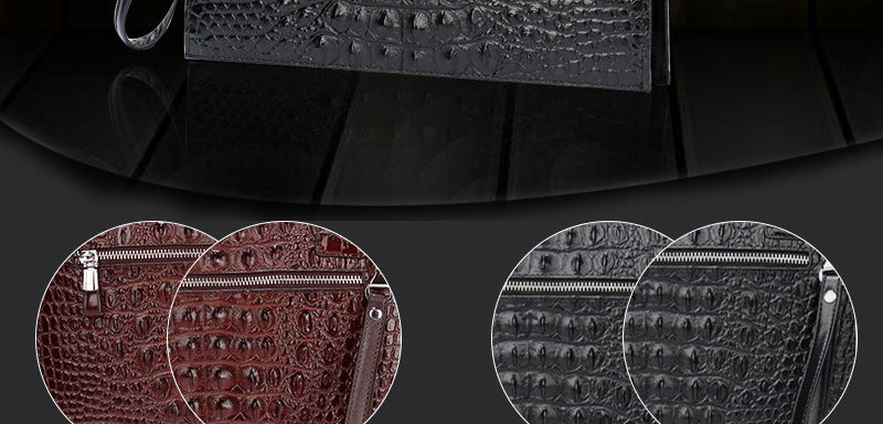 A4 Men's Genuine Leather Underarm Bag Zipper Cowhide Crocodile Pattern Men's Mobile Phone Bag - V.I.P Digital Presence