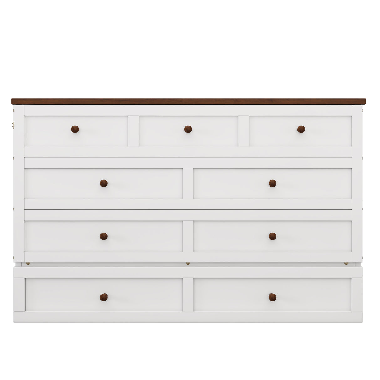 Solid Pine Murphy Bed Chest with Charging Station and Large Storage Drawer for Home Office or Small Room , Queen, White+Walnut - V.I.P Digital Presence