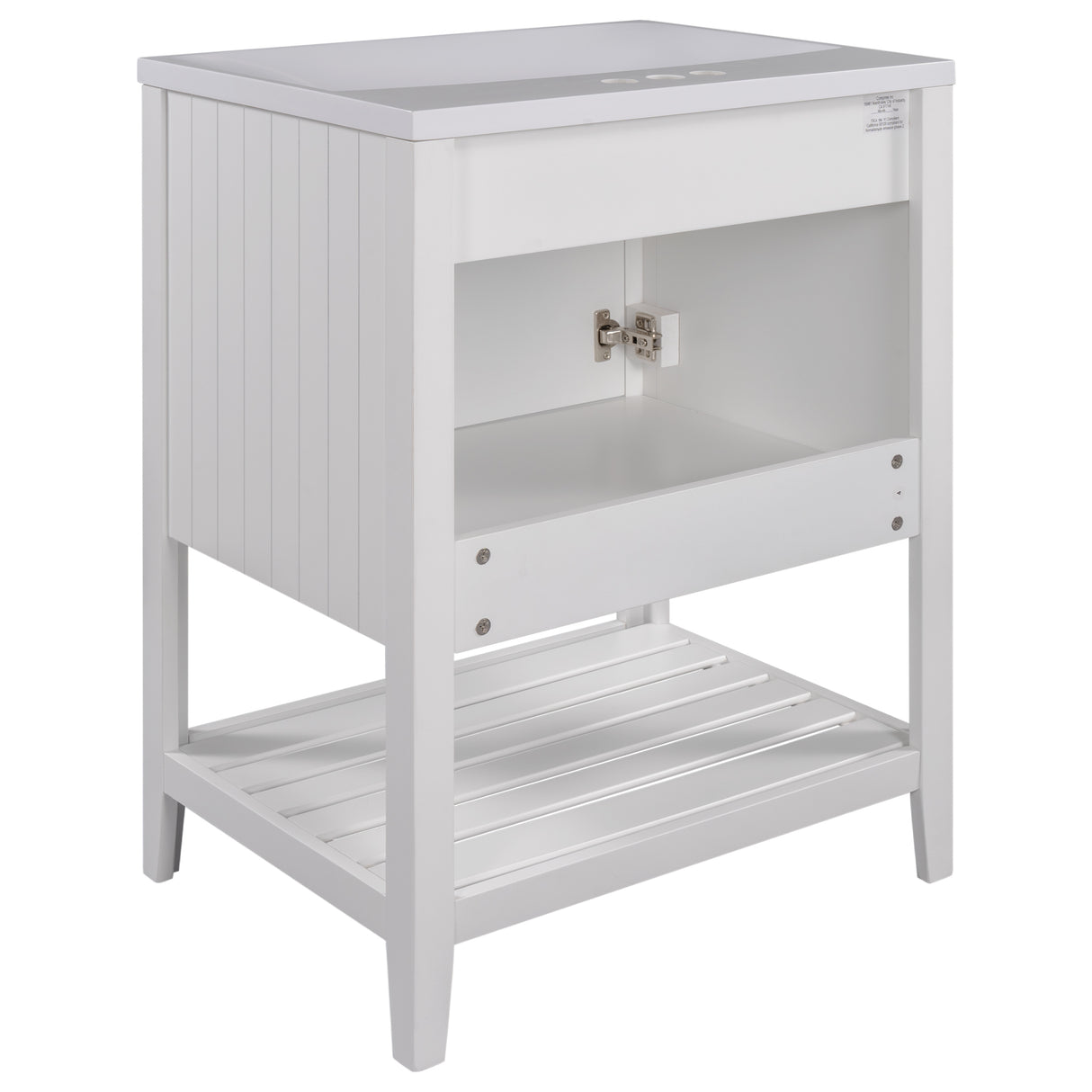24" White Modern Sleek Bathroom Vanity Elegant Ceramic Sink with Solid Wood Frame Open Style Shelf - V.I.P Digital Presence