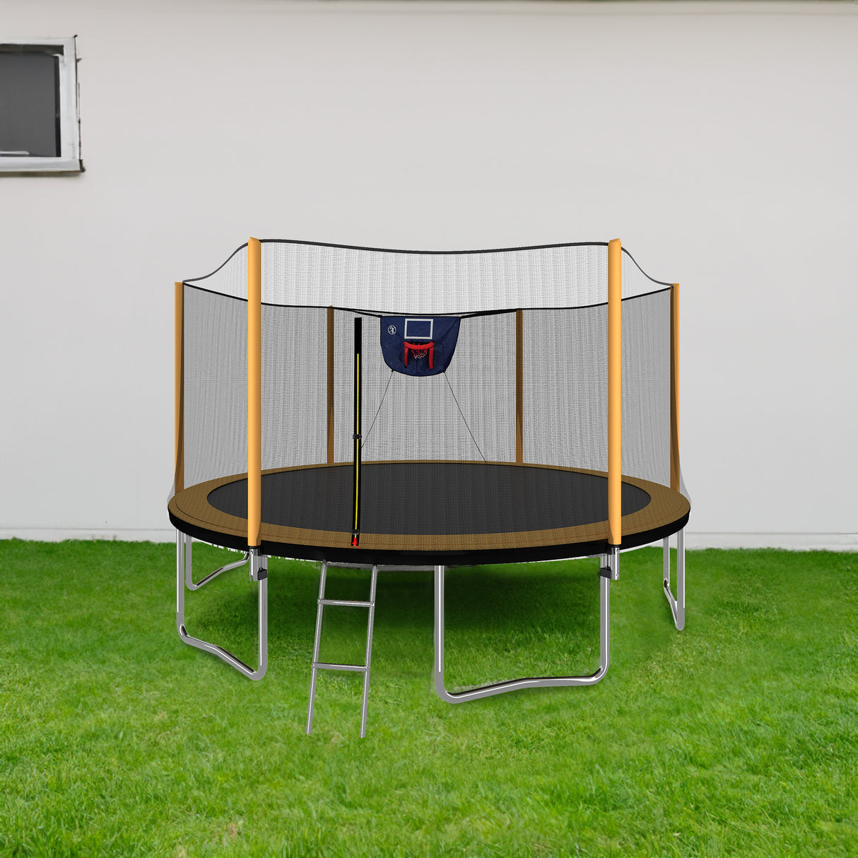 14FT Powder-coated Advanced Trampoline with Basketball Hoop Inflator and Ladder(Outer Safety Enclosure) Orange - V.I.P Digital Presence