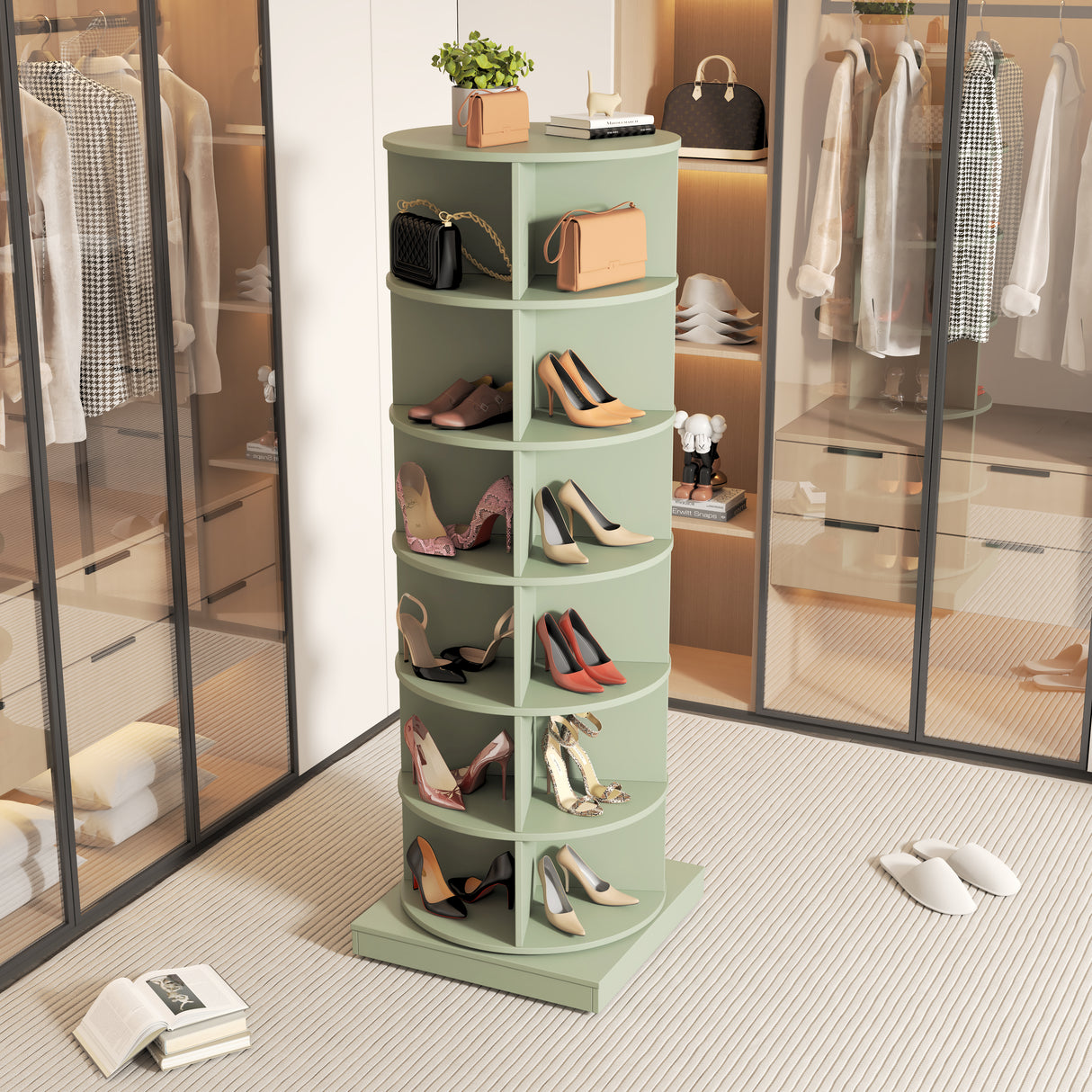Green 360 Rotating shoe cabinet 6 layers - V.I.P Digital Presence