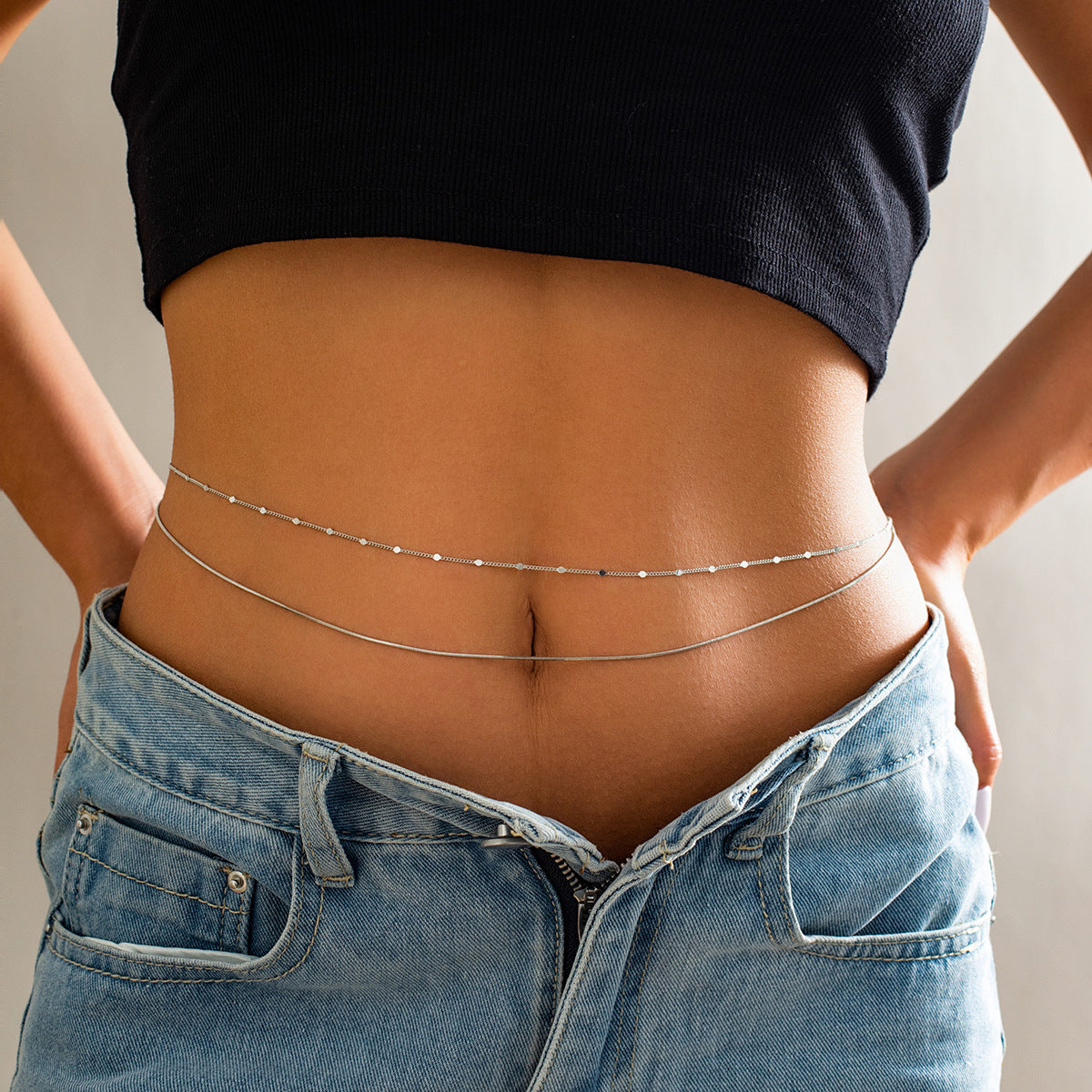 Versatile double-layer simple thin chain claw chain body chain fashionable beach rhinestone sexy waist chain - V.I.P Digital Presence