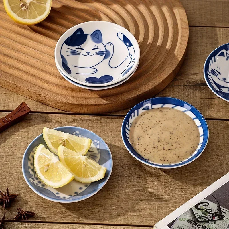Cat dish cartoon ceramic dish household dining table dipping dish soy sauce dish hot pot seasoning dish - V.I.P Digital Presence