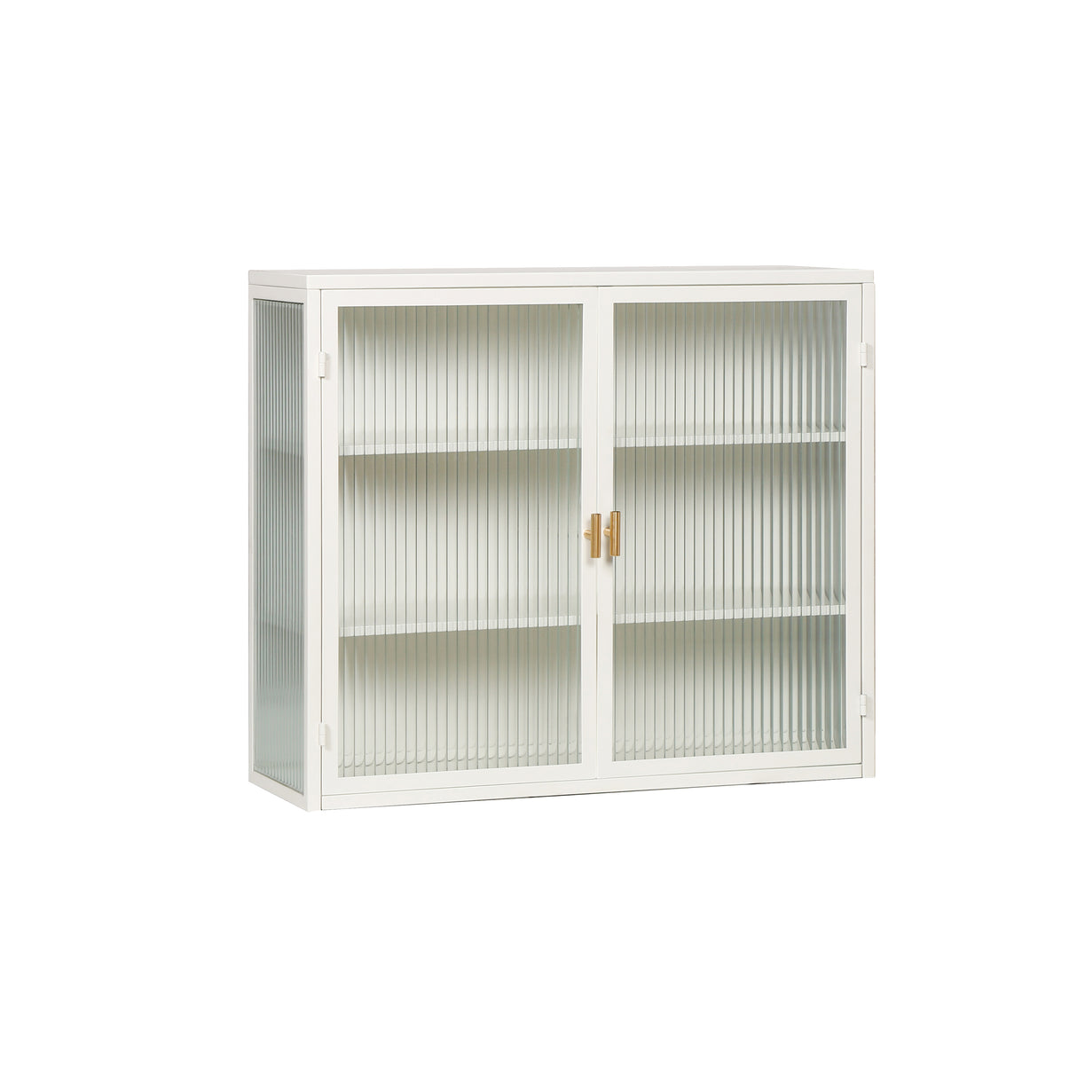 27.56"Glass Doors Modern Two-door Wall Cabinet with Featuring Three-tier White