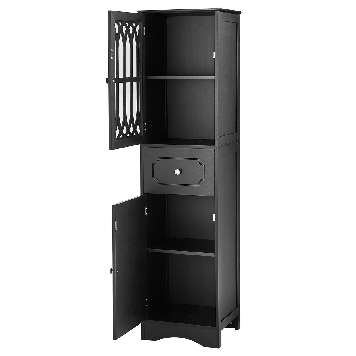 Tall Bathroom Cabinet, Freestanding Storage Cabinet with Drawer and Doors, MDF Board, Acrylic Door, Adjustable Shelf, Black - V.I.P Digital Presence