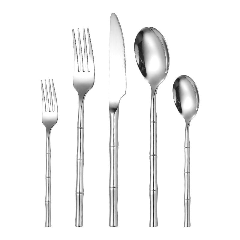 Thickened bamboo 304 stainless steel tableware knife, fork, and spoon set with titanium plated Western steak knife, fork, and spoon - V.I.P Digital Presence
