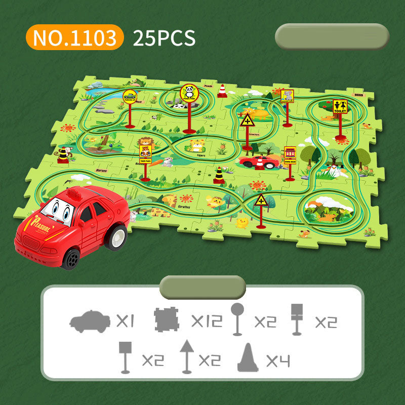DIY assembly of children's puzzle track car with various scenarios city map construction electric puzzle track car