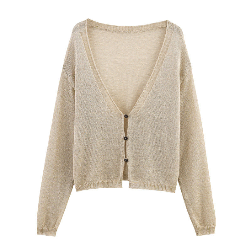 Style Women's Fashion Casual Versatile Long Sleeve Loose Single Breasted Knit Jacket - V.I.P Digital Presence