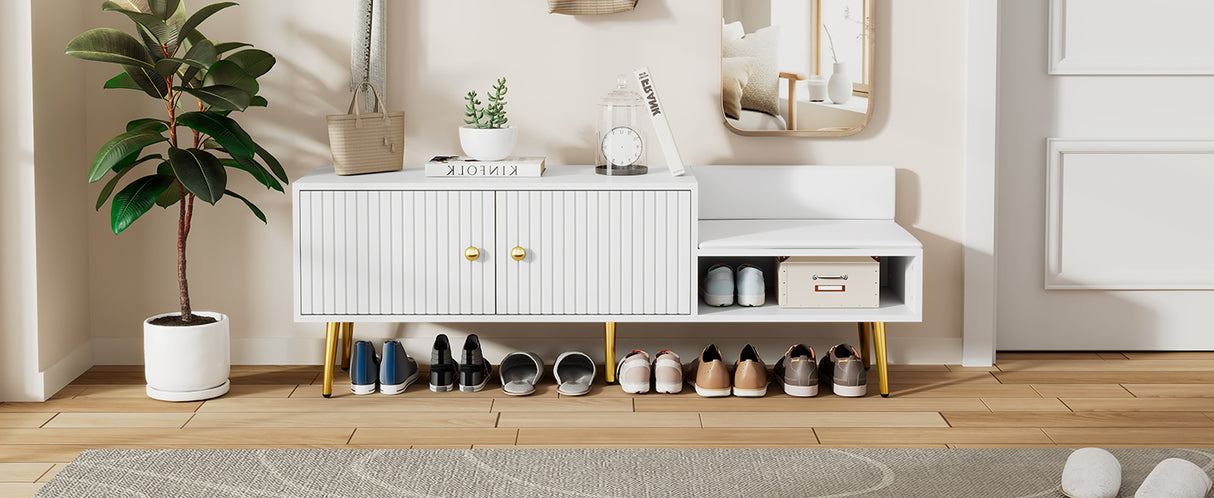 Modern Shoe Storage Bench with Hidden Storage and Upholstered Cushions for Bedside, Living Room and Entryway (White) - V.I.P Digital Presence