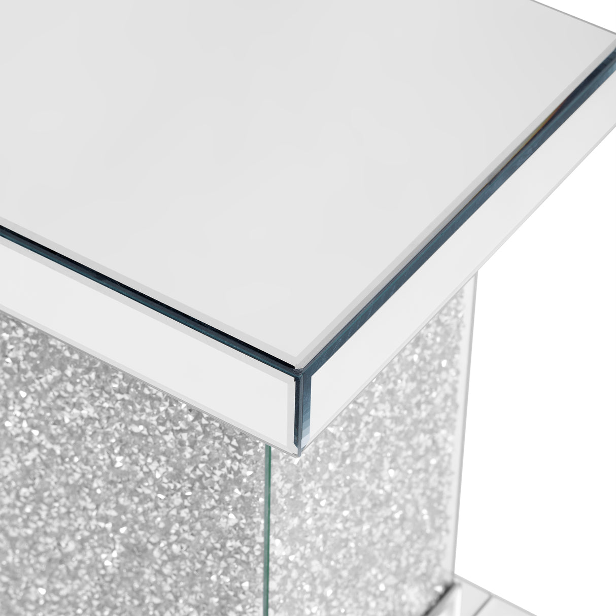 U-Can 11.8-inch silver square mirror coffee table with LED lights, modern diamond edge table, no assembly required - V.I.P Digital Presence
