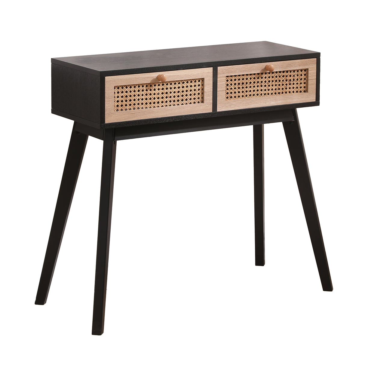 Side table with two real rattan drawers, solid wood table legs,can be used in the dining room, living room,bedroom - V.I.P Digital Presence