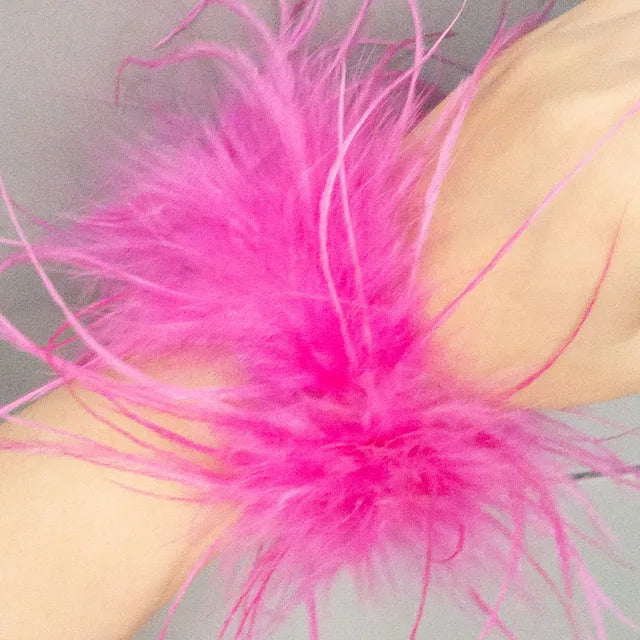 Real Ostrich feather cuff plumes bracelet for women white Cuffs pens Shirt with feathers girls fur cuffs ornament boa plume - V.I.P Digital Presence