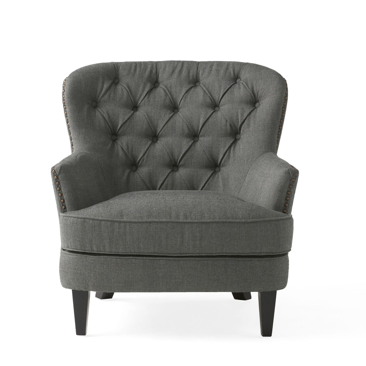 Modern grey fabric club chair and Ottoman set, stylish cushioned armchair, paired with Ottoman style - V.I.P Digital Presence