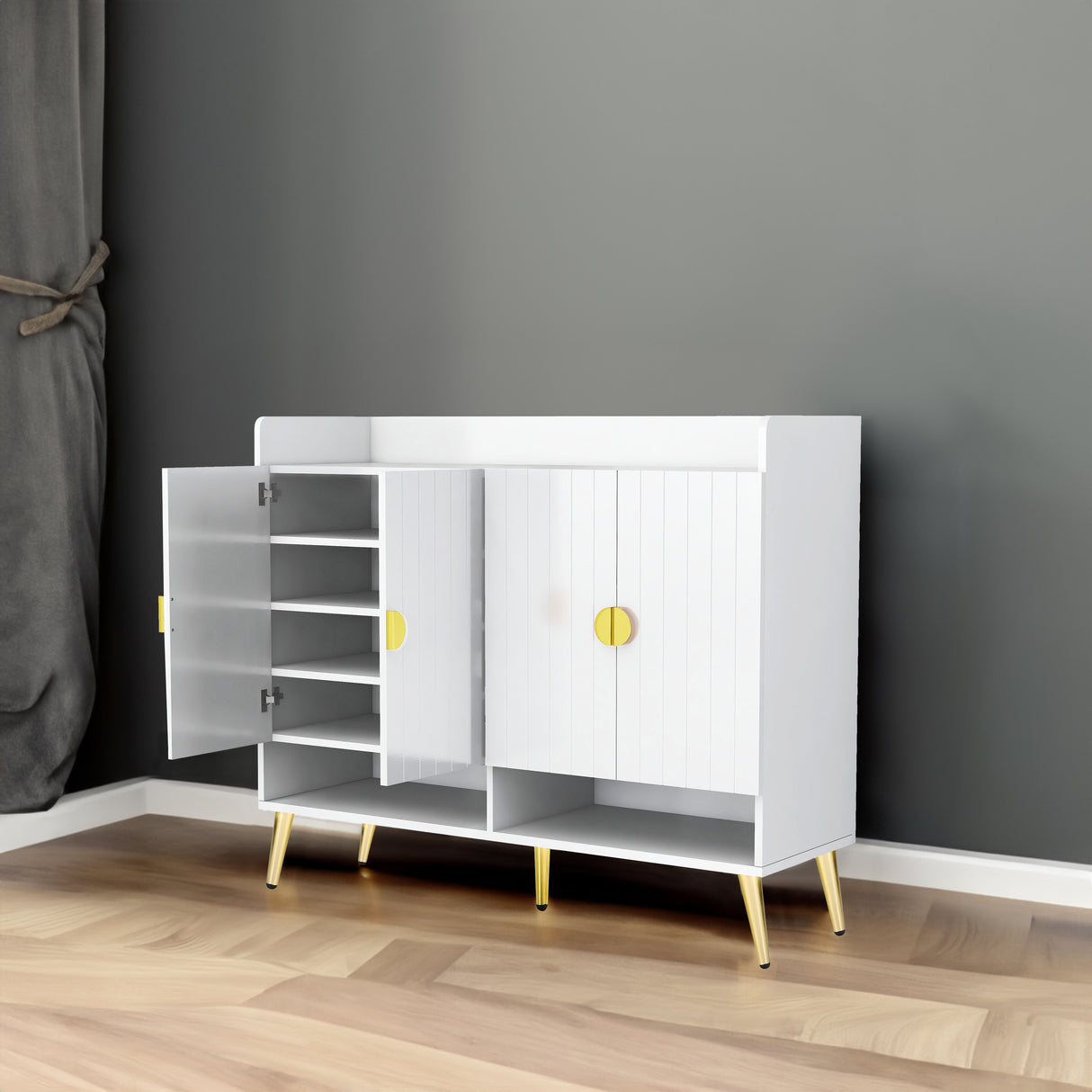 U-Can shoe cabinet with door, 11 layers with adjustable shelves, modern wooden shoe cabinet (PVC surface) - V.I.P Digital Presence