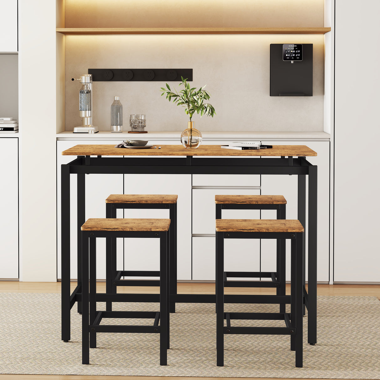 TREXM 5-piece compact bar table with table and stool - modern industrial design brown - V.I.P Digital Presence