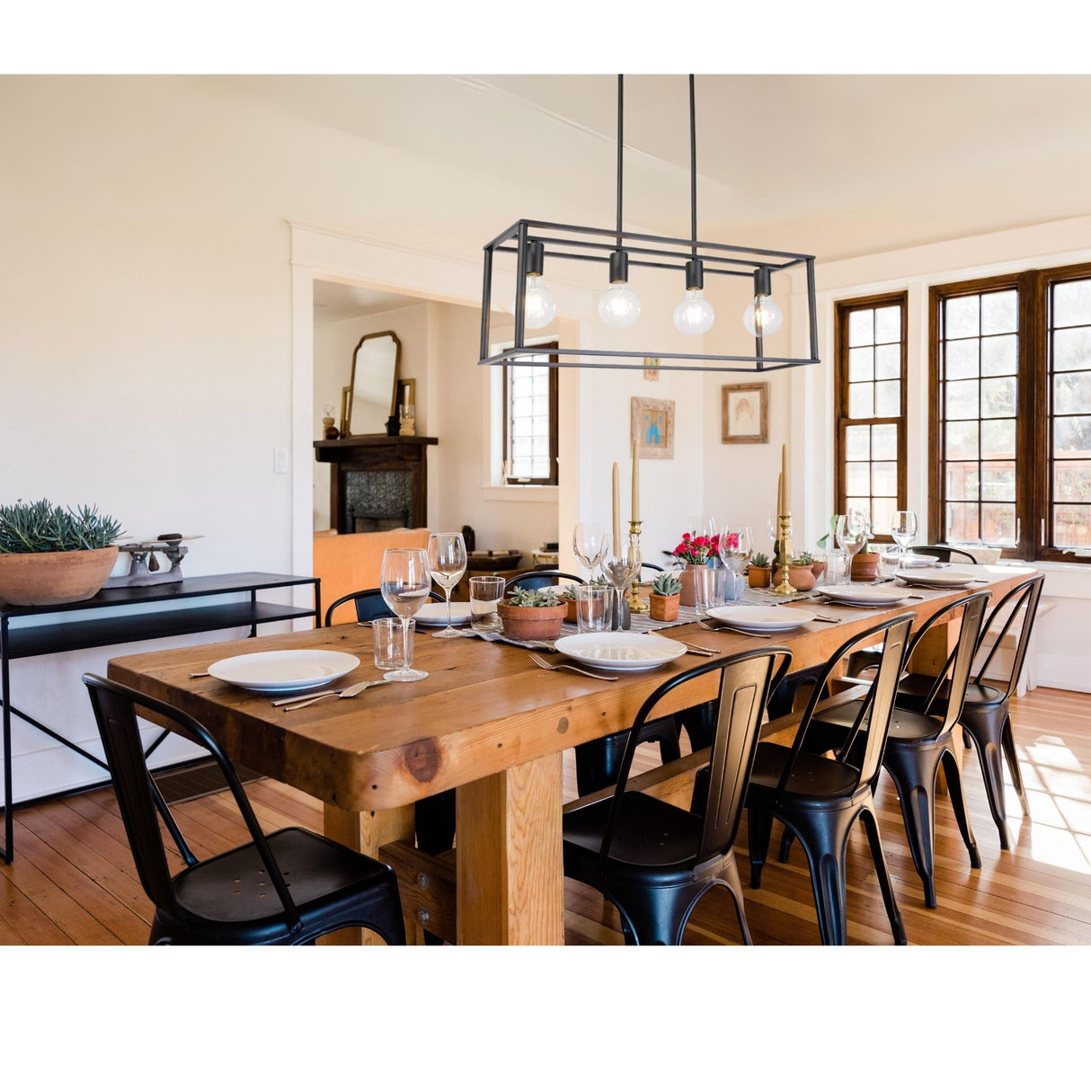Pendant Lighting 4 Light Industrial Vintage Open Frame Rectangle Chandeliers Modern Black Linear Cage Ceiling Light Fixture - V.I.P Digital Presence