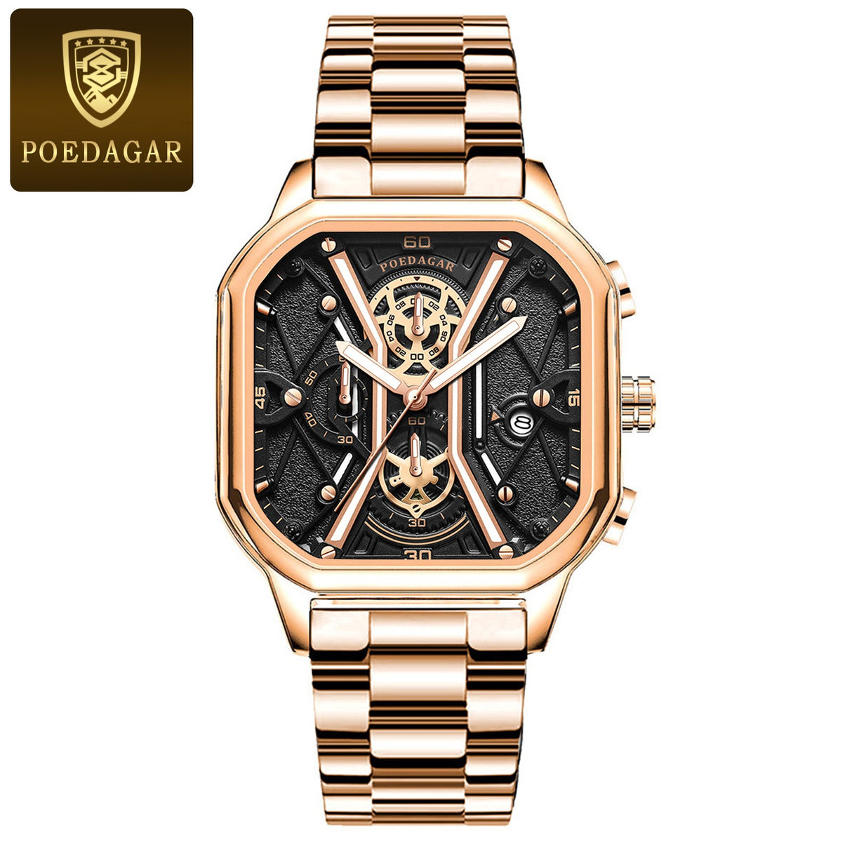 POEDAGAR Fashion Men Luxury Wristwatches Chronograph Luminous Waterproof Date Man Watch Square Dial Leather Quartz Men's Watches - V.I.P Digital Presence
