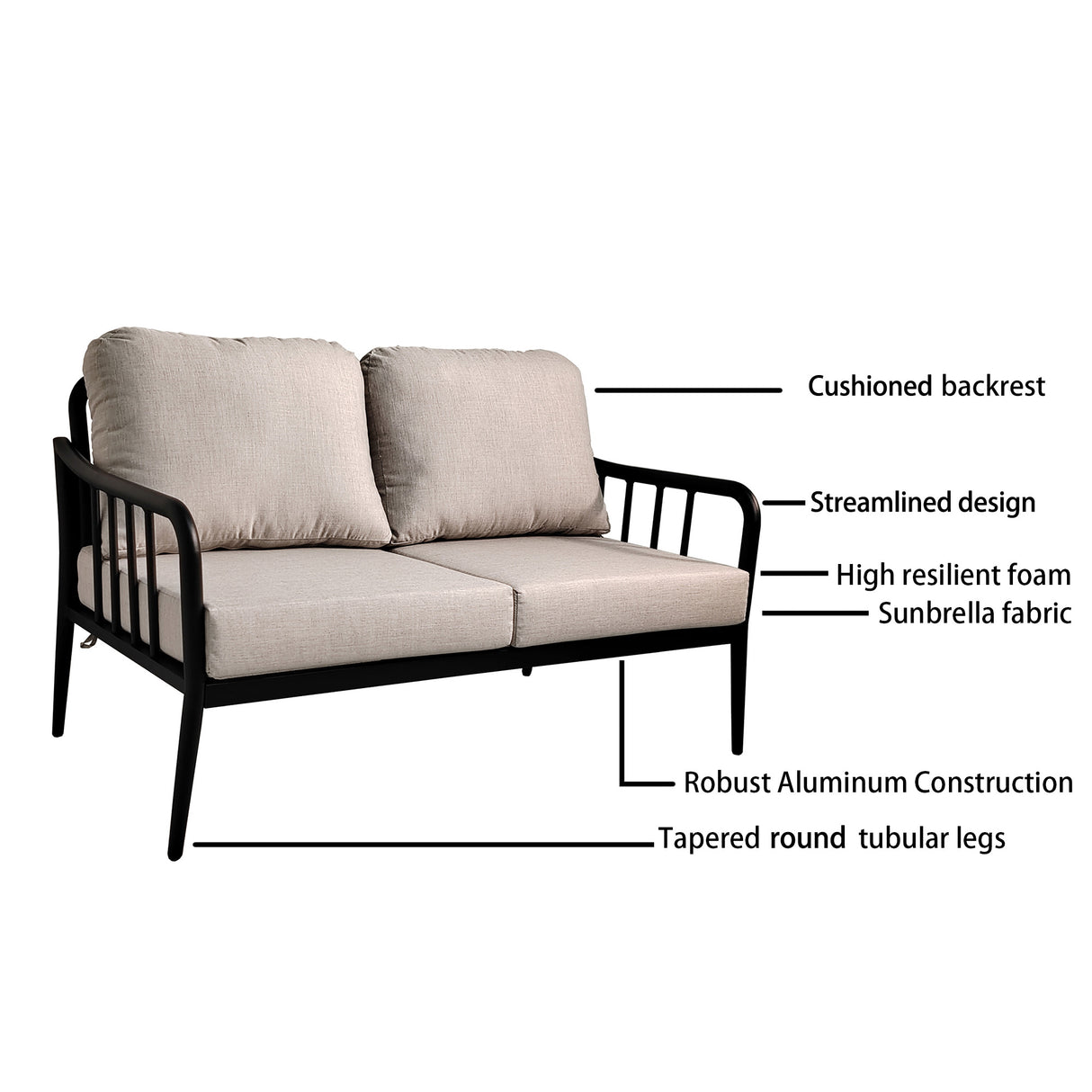 5PC Outdoor Aluminum Patio Furniture Modern Chat Sofa Conversation Set - V.I.P Digital Presence