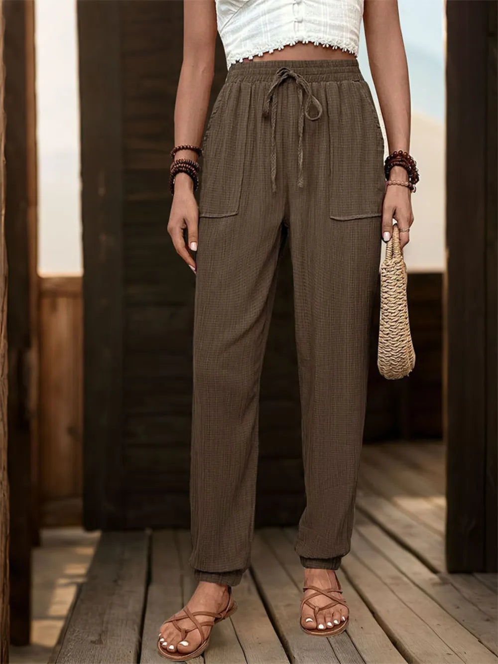 Perfee Textured High Waist Joggers - V.I.P Digital Presence