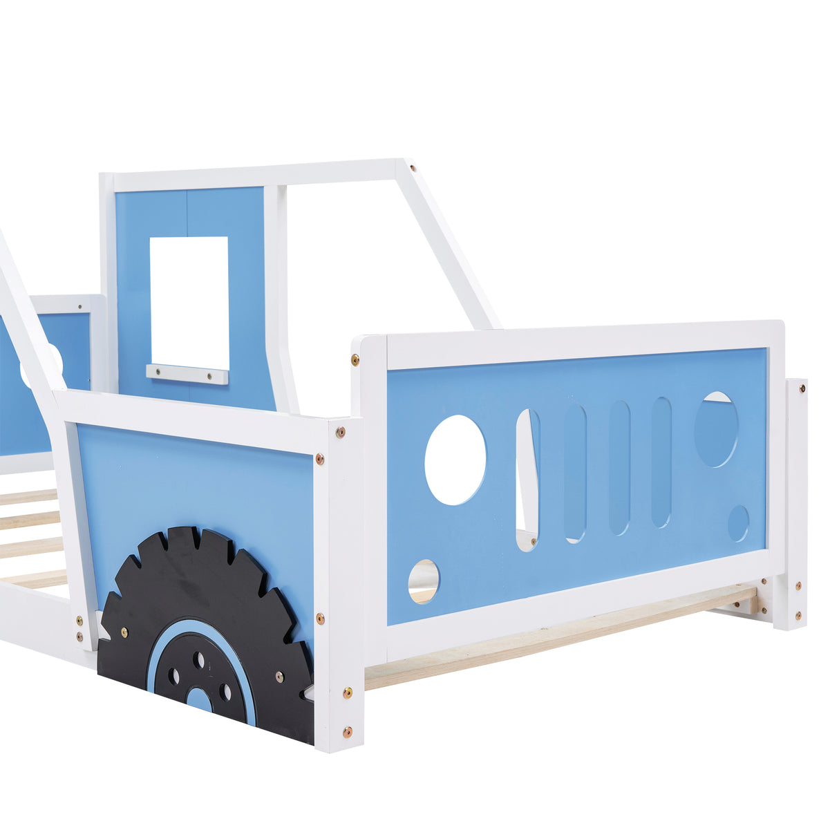 Twin Size Classic Car-Shaped Platform Bed with Wheels Blue - V.I.P Digital Presence