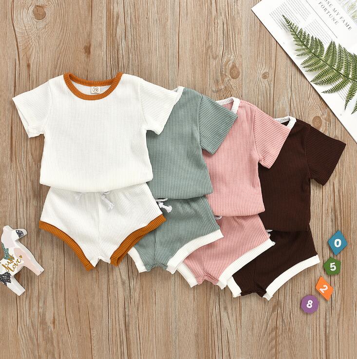 2020 Toddler Baby Boys Girls Summer Clothing Newborn Kids Baby Girls Ribbed Knitted Short Sleeve T-shirts+Shorts Tracksuits Sets - V.I.P Digital Presence
