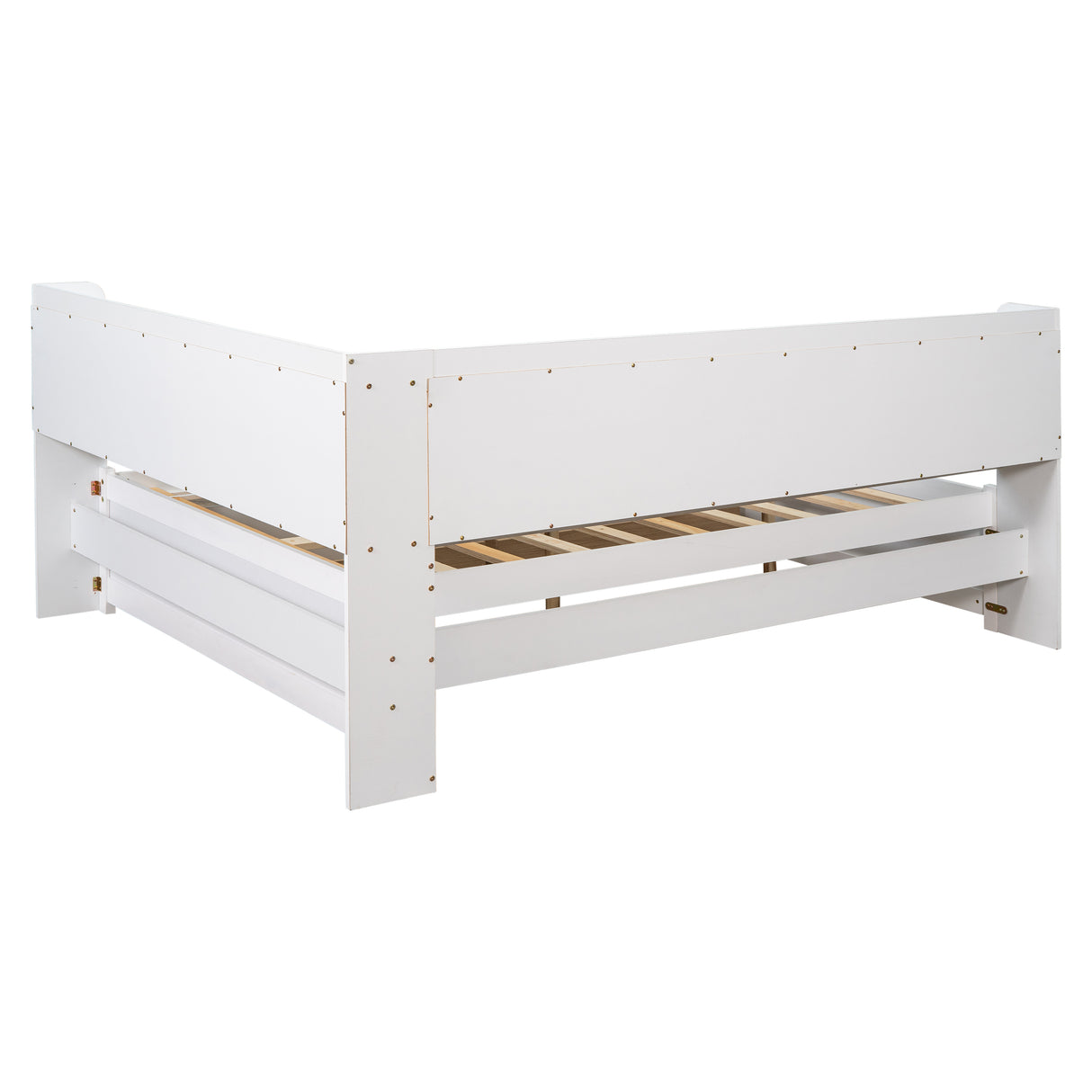 Full Bed with L-shaped Bookcases, Drawers ,White - V.I.P Digital Presence