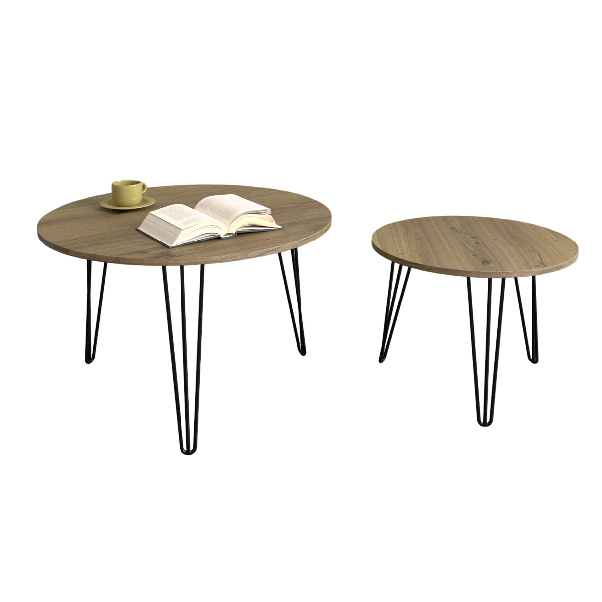 27.56'' Round Nesting Coffee Table Set of 2, Circular Nesting End Table Set Sturdy Metal Base for Living Room, bedroom, Brown - V.I.P Digital Presence