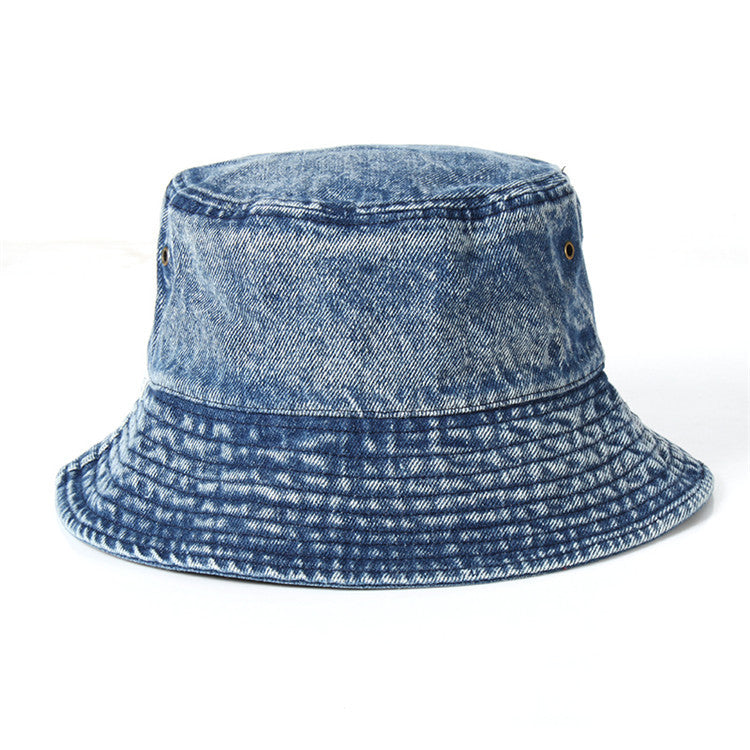 Washed denim fisherman hat for men and women in summer, Korean version, Japanese art, old flat top sunshade cloth hat, sun protection basin hat - V.I.P Digital Presence