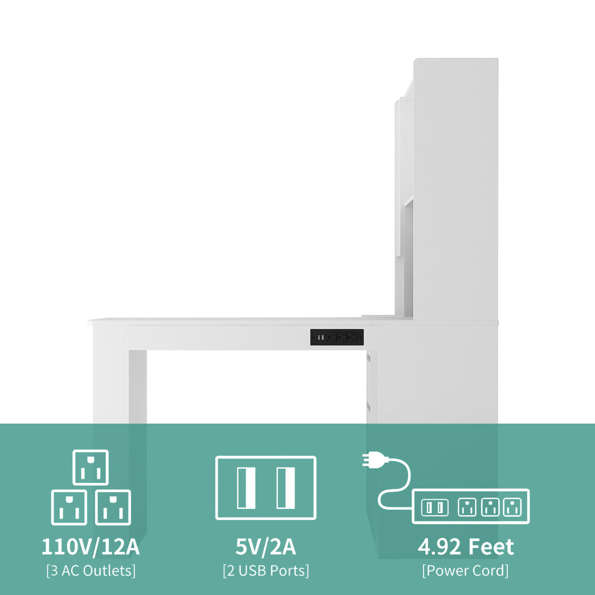 L-shaped office desk with charger, bookshelf with drawers and LED lights, and corner gaming computer desk with storage space - V.I.P Digital Presence