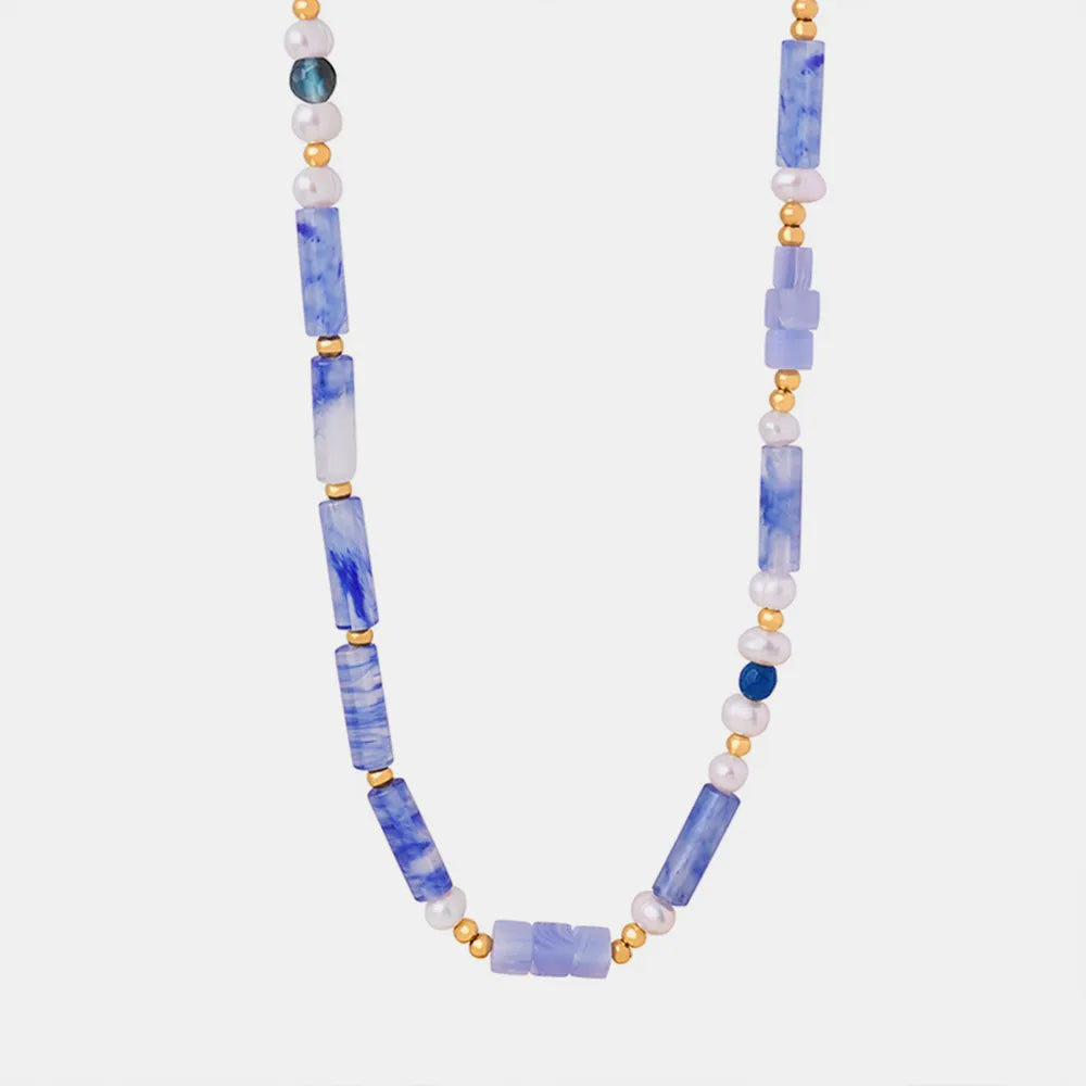 Freshwater Pearl Titanium Steel Geometric Bead Necklace - V.I.P Digital Presence
