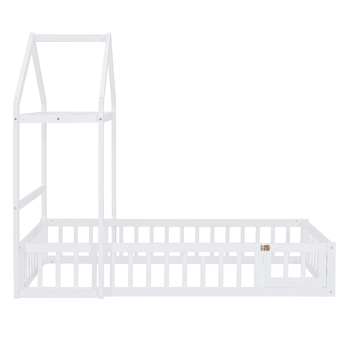 Wooden Twin Size Children's Bed with Detachable Headboard and Integrated Clothes Drying Rack, White - V.I.P Digital Presence