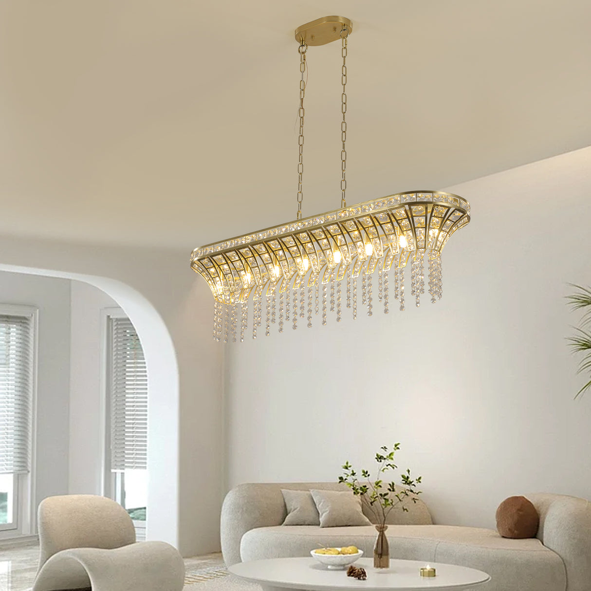 Modern Champagne Gold Kitchen Island Light - Oval Crystal ceiling chandelier - V.I.P Digital Presence