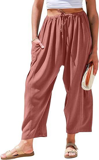 European and American women's elastic waisted pleated high waisted wide leg loose Haren cotton linen pants - V.I.P Digital Presence