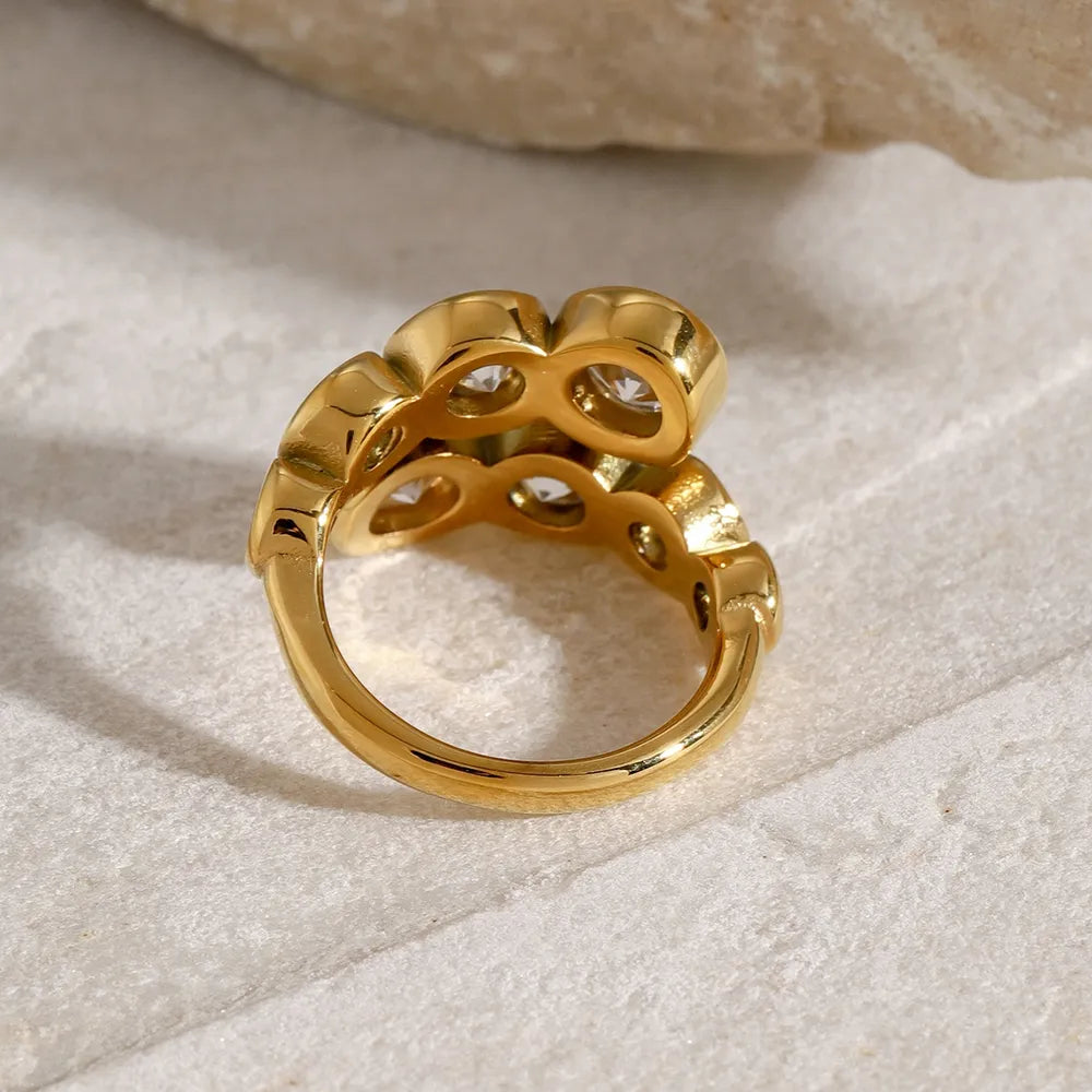 Stainless Steel Inlaid Zircon Bypass Ring - V.I.P Digital Presence